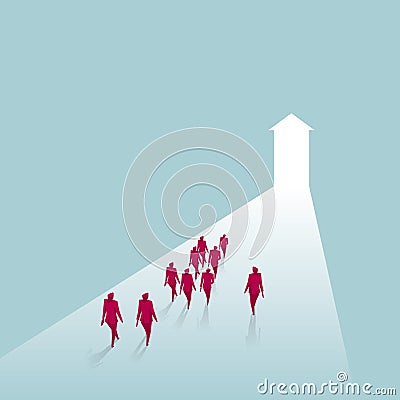 A group of businessmen walk towards the arrow symbol. Vector Illustration